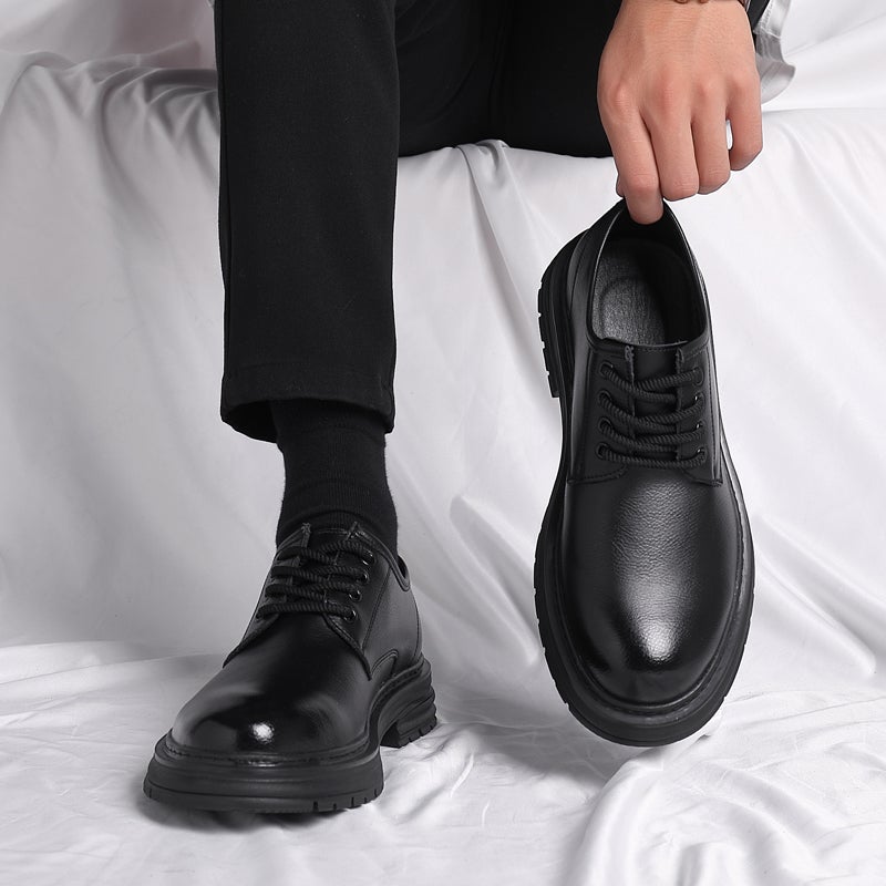 Cowhide Large Size Round Toe Men''s Derby Leather Shoes Black Business Casual Formal Shoes Wedding Groom Men''s Shoes - Image 1