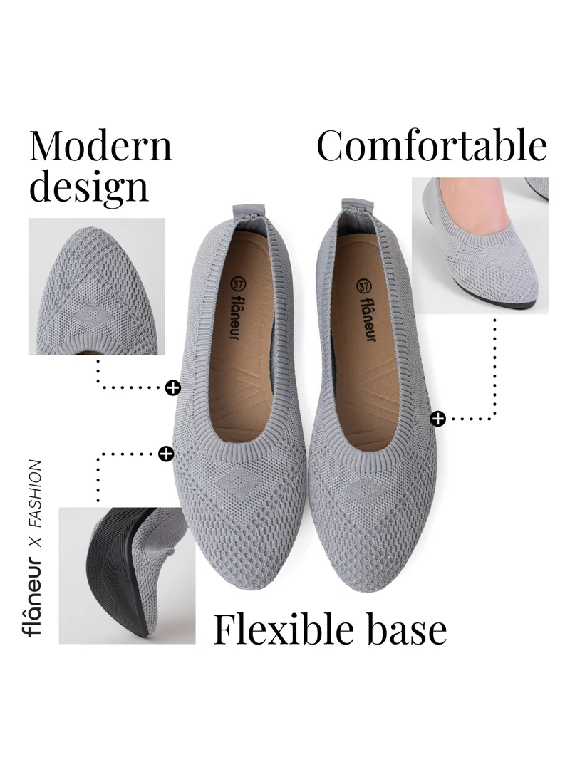 flaneur Flaneur Womens Shoes Flats - Round Toe Ballet Shoes for Women, Walking Casual Shoes, Comfort Grey Womens Flats, Breathable Ladies Shoes, Stylish &amp; Lightweight Footwear for Women