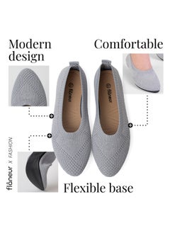flâneur Flaneur Womens Shoes Flats - Round Toe Ballet Shoes for Women, Walking Casual Shoes, Comfort Grey Womens Flats, Breathable Ladies Shoes, Stylish & Lightweight Footwear for Women  - Image 3