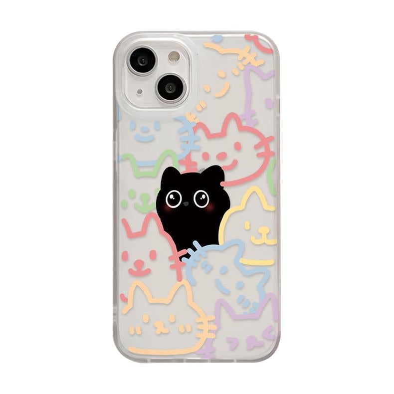 Color line black cat for iPhone16/14/13 phone case 12promax soft 78 cartoon xs apple 15xr - Image 5