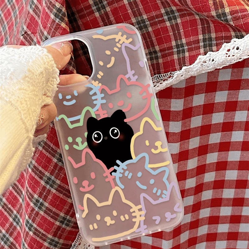 Color line black cat for iPhone16/14/13 phone case 12promax soft 78 cartoon xs apple 15xr - Image 3
