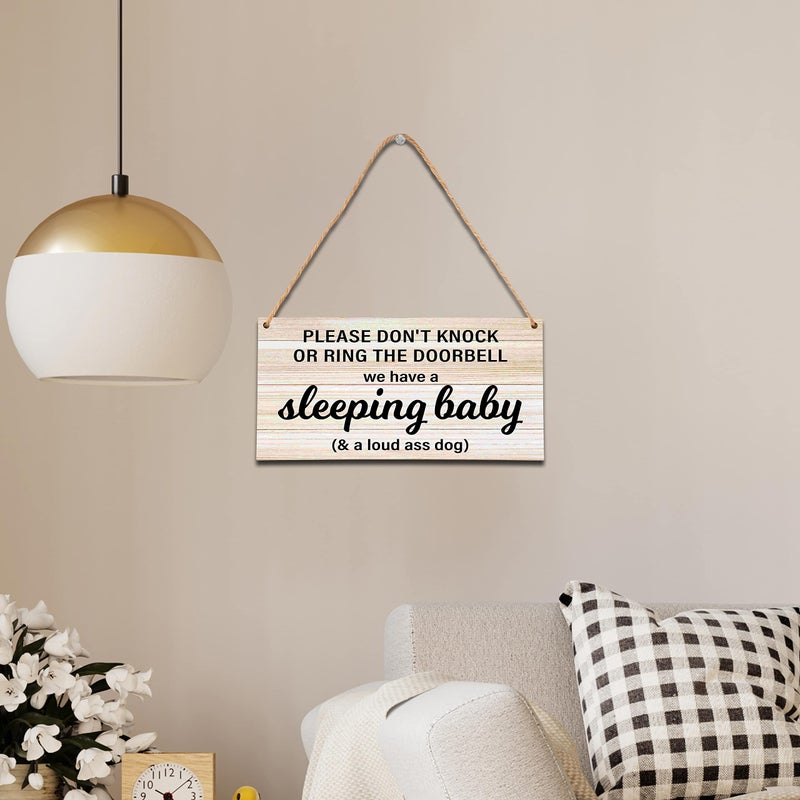 Ycyfckdr Baby Sleeping Sign - Do Not Knock Or Ring Doorbell, Rustic Hanging Sign For Front Door, Nursery Home Bedroom-B06 - Image 4