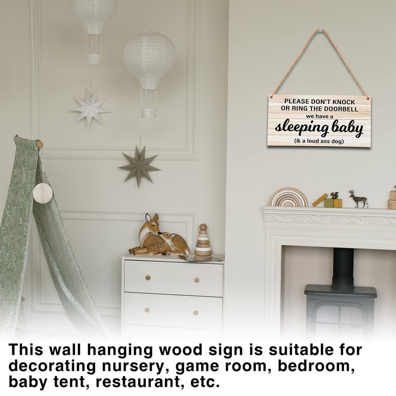 Ycyfckdr Baby Sleeping Sign - Do Not Knock Or Ring Doorbell, Rustic Hanging Sign For Front Door, Nursery Home Bedroom-B06 - Image 3