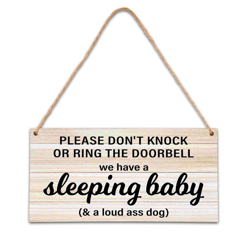 Ycyfckdr Baby Sleeping Sign - Do Not Knock Or Ring Doorbell, Rustic Hanging Sign For Front Door, Nursery Home Bedroom-B06 - Image 1