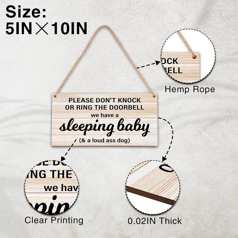 Ycyfckdr Baby Sleeping Sign - Do Not Knock Or Ring Doorbell, Rustic Hanging Sign For Front Door, Nursery Home Bedroom-B06 - Image 2