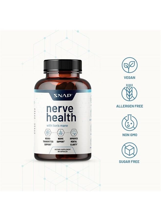 SNAP SUPPLEMENTS Nerve Health Support Supplement with Lions Mane - Improved Mental Clarity, Memory & Focus - Healthy Nerve Support Formula - Neuro Enhancer - Organic Turmeric + Other Herbs & Vitamins (60 Capsules)  - Image 3