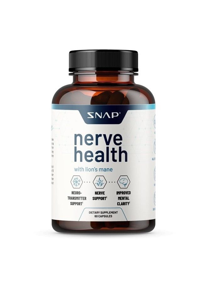 SNAP SUPPLEMENTS Nerve Health Support Supplement with Lions Mane - Improved Mental Clarity, Memory & Focus - Healthy Nerve Support Formula - Neuro Enhancer - Organic Turmeric + Other Herbs & Vitamins (60 Capsules)  - Image 1