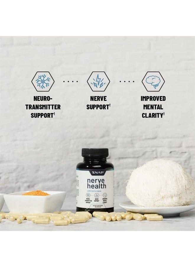SNAP SUPPLEMENTS Nerve Health Support Supplement with Lions Mane - Improved Mental Clarity, Memory & Focus - Healthy Nerve Support Formula - Neuro Enhancer - Organic Turmeric + Other Herbs & Vitamins (60 Capsules)  - Image 4
