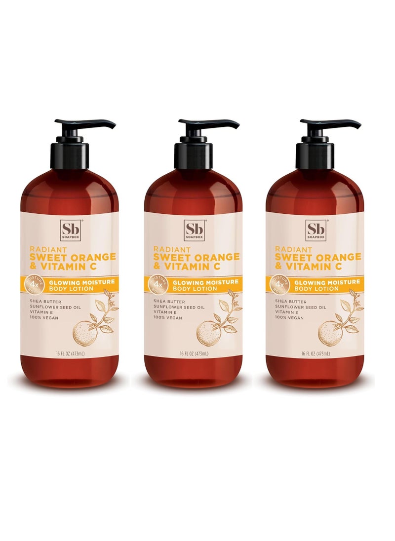 Soapbox - Soapbox Moisturizing Body Lotion, Sweet Orange & Vitamin C with Sunflower Oil and Shea Butter, Pack of 3 Hand Lotion Bottles, Vegan Skin Care Products, Moisturizer for Dry Skin, 3 Pack, 16oz each - Image 1