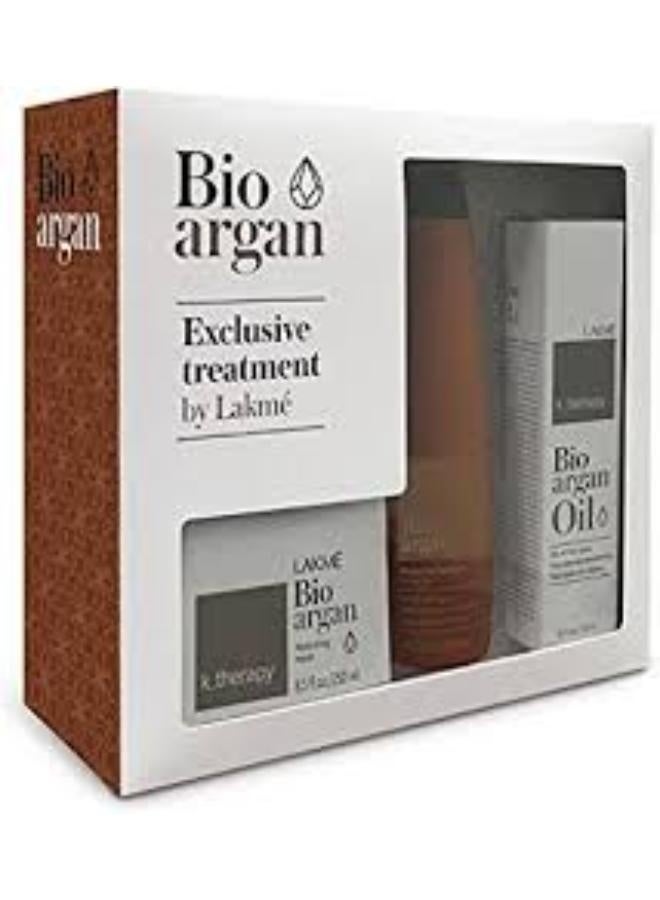 LAKME Bio Argan Exclusive Treatment Set - Shampoo 330ml, Oil 125ml, Mask 250ml - Sulfate Free, Nourishing & Moisturizing - All Hair Types - Image 1