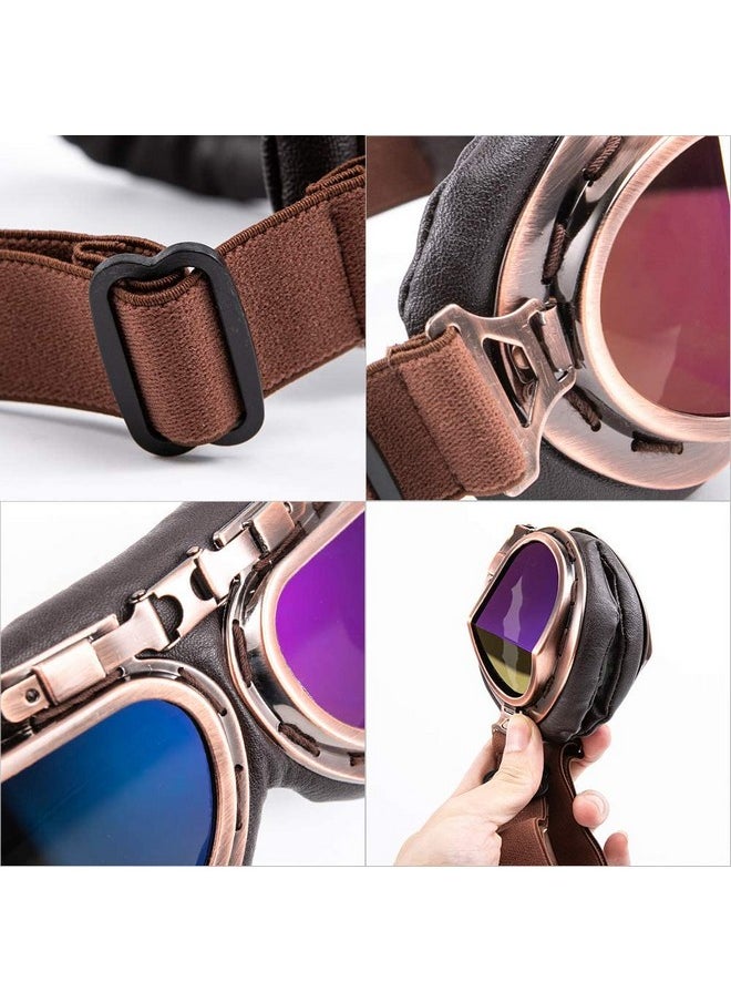 MUXSAM Vintage Motorcycle Goggles Atv Motocross Goggles Dirt Bike Racing Riding Off Road Scooter Glasses Windproof Dustproof Eyewear For Adults Men Women Copper Frame Colorful Lens  - Image 5