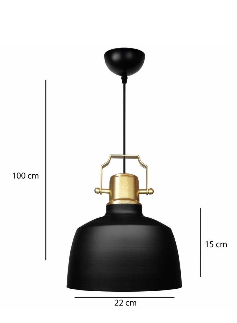 Black Single Metal Pendant Light with Gold Detail - Image 1