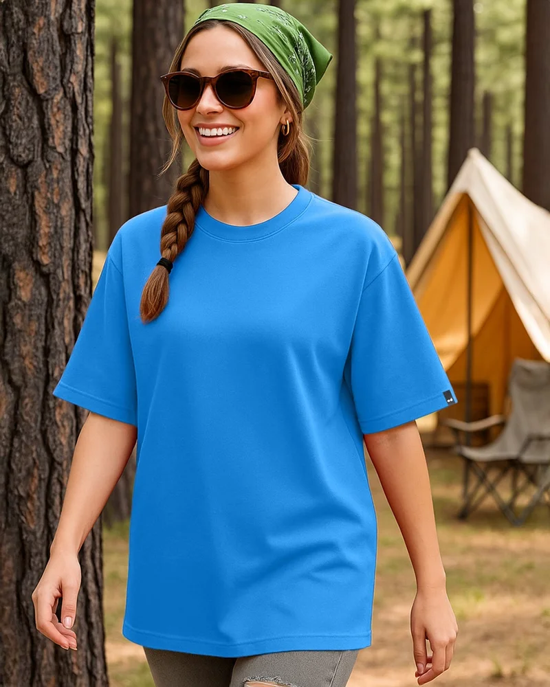 bewakoof Women's Azure Blue Oversized T-shirt