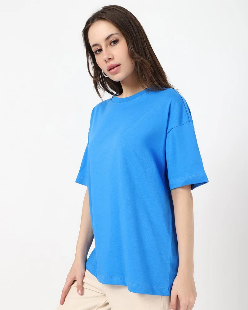 bewakoof Women's Azure Blue Oversized T-shirt