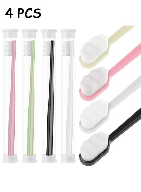 فرشاة أسنان فائقة النعومة للثة الحساسة ، فرشاة أسنان يدوية نانو صغيرة مع شعيرات خيط تنظيف ناعمة 20000 للنساء الحوامل وكبار السن والبالغين والأطفال والأقواس وتراجع اللثة (أسود ، أبيض ، أخضر ، وردي)