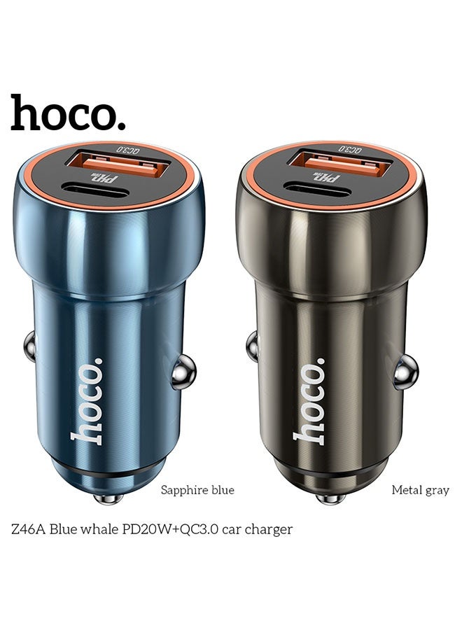 hoco. Car charger Z46A Blue whale PD20W + QC3.0 set with cable(Blue)  - Image 5