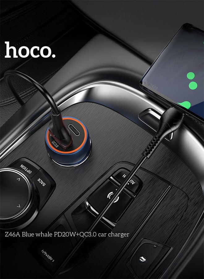 hoco. Car charger Z46A Blue whale PD20W + QC3.0 set with cable(Blue)  - Image 4