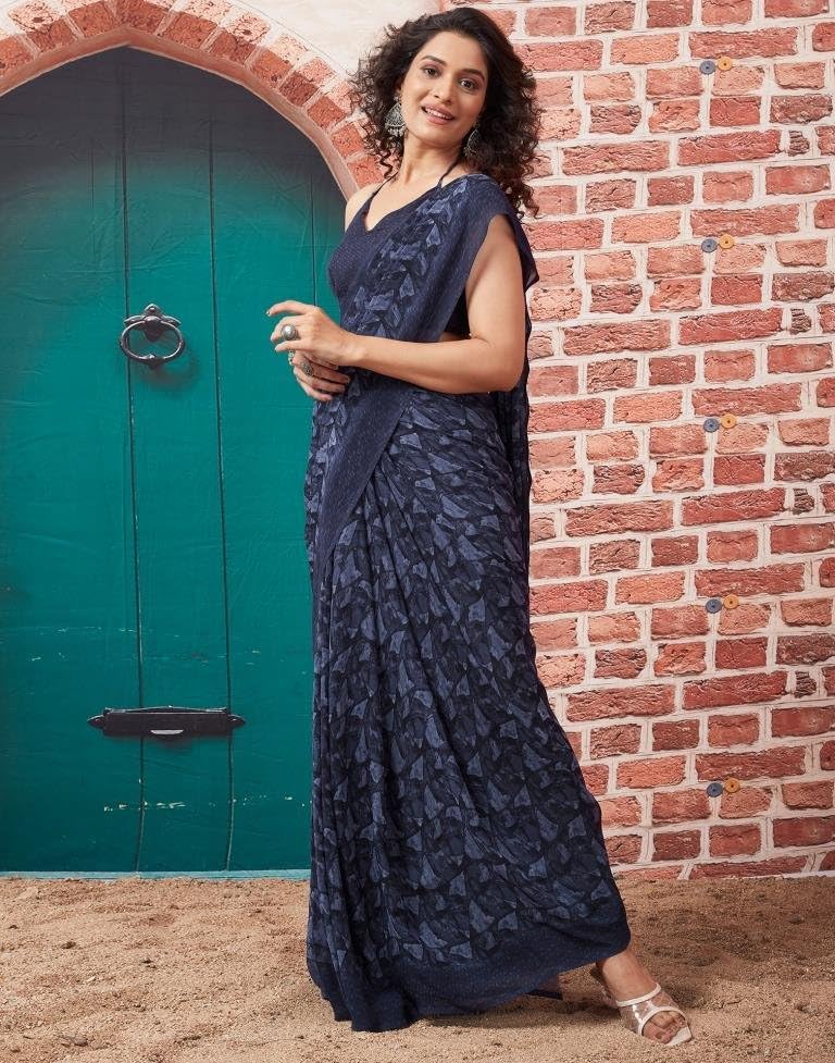 Shiv Textiles Women's Georgette Printed Saree(519S103_Blue) - Image 2