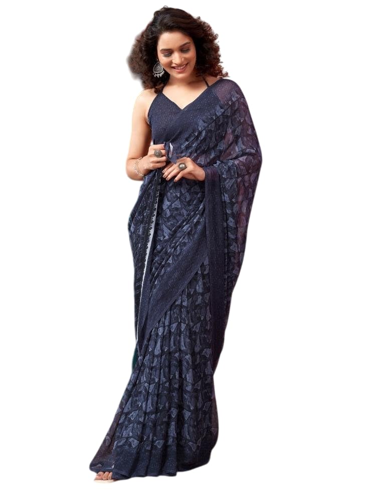 Shiv Textiles Women's Georgette Printed Saree(519S103_Blue) - Image 1