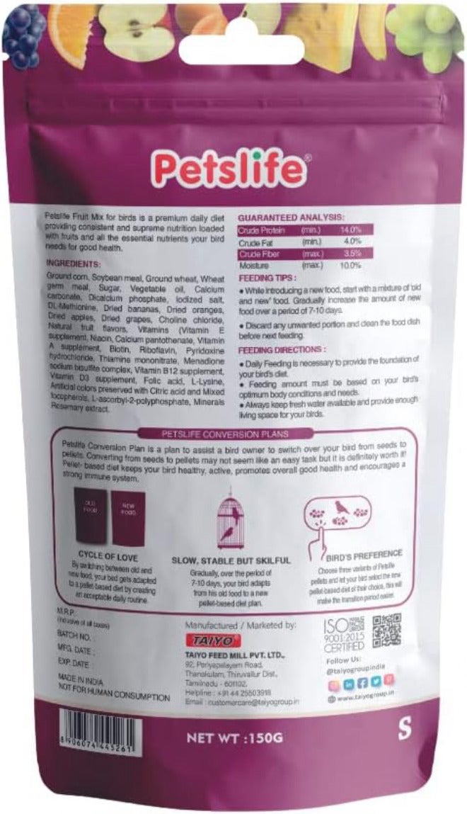 بيت لايف طعام الطيور من نوع Petslife Fruitmix Small Bird Food، 150 جرام - Image 2
