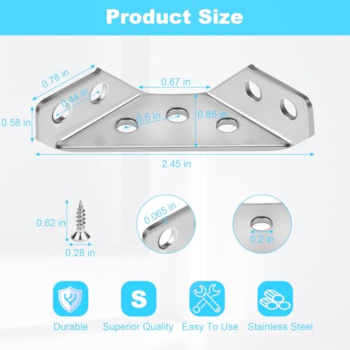 StLiSuYmx 12-Pack Premium Stainless Steel Corner Brackets for Wood Frame, Universal Metal Hardware Corner Braces with Screws, Wooden Furniture Corner Connectors Such as Drawers, Cabinets, Tables and Chairs - Image 2