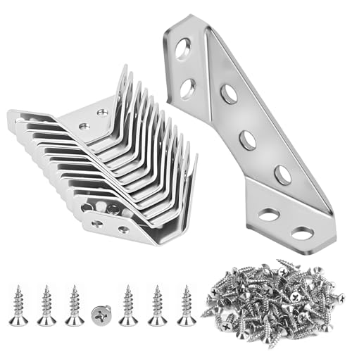 StLiSuYmx 12-Pack Premium Stainless Steel Corner Brackets for Wood Frame, Universal Metal Hardware Corner Braces with Screws, Wooden Furniture Corner Connectors Such as Drawers, Cabinets, Tables and Chairs - Image 1