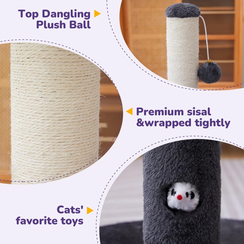 Woochpet 33'' Tall Cat Scratching Post for Adults Cats, Sturdy Large Scratch Pole with Hanging Ball with Fun Mouse Hole, Scratching Posts for Indoor with Durable Natural Sisal Rope (Darkgrey) - Image 3