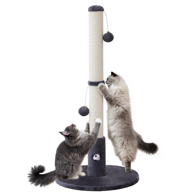 Woochpet 33'' Tall Cat Scratching Post for Adults Cats, Sturdy Large Scratch Pole with Hanging Ball with Fun Mouse Hole, Scratching Posts for Indoor with Durable Natural Sisal Rope (Darkgrey) - Image 1