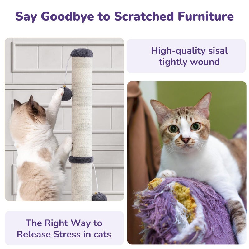 Woochpet 33'' Tall Cat Scratching Post for Adults Cats, Sturdy Large Scratch Pole with Hanging Ball with Fun Mouse Hole, Scratching Posts for Indoor with Durable Natural Sisal Rope (Darkgrey) - Image 5
