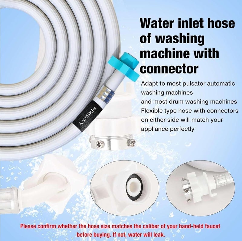 Episkey Flexible PVC Washing Machine Inlet Hose Water Pipe, Universal Water Inlet with Tap Adaptor Connector for Top & Front Load Fully Automatic (4 Meter) - Image 5