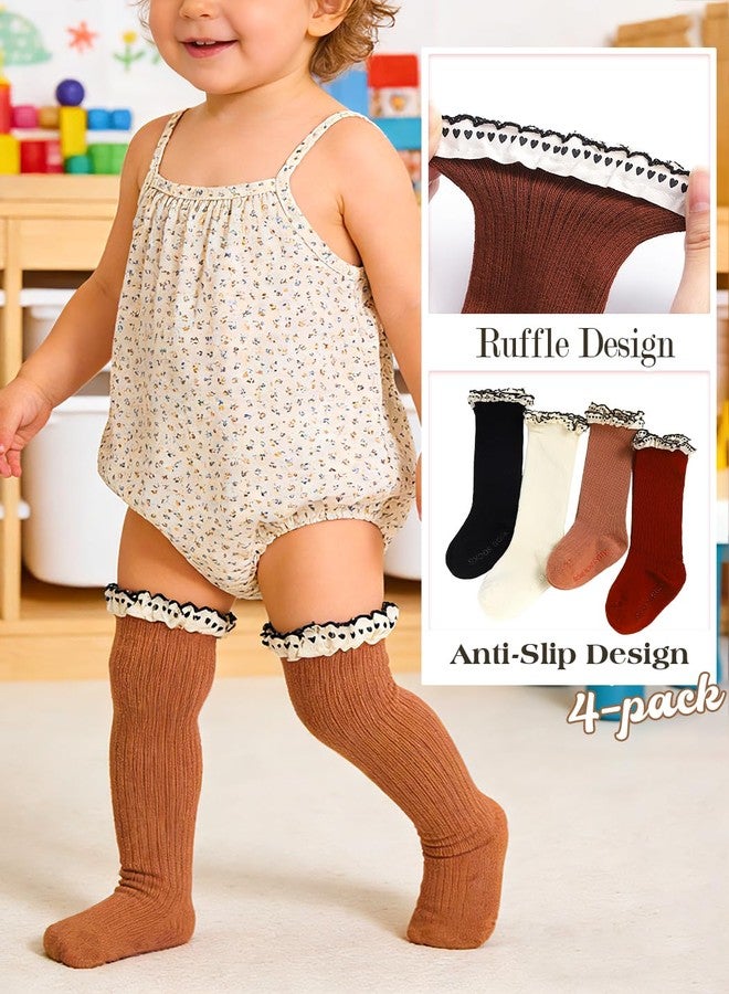 Urieo Baby Girls Knee High Socks Toddler Long Ruffle Socks Dress Uniform Stockings - Image 5