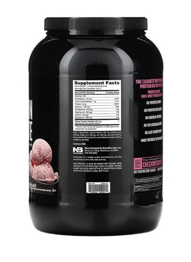 NutraBio - Whey Protein Isolate Strawberry Ice Cream 2 lb 907 g - Image 1
