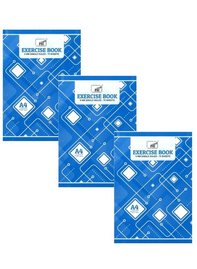 Psi 3-Piece A4 Size Single Line Notebook 70 Sheets - Image 1