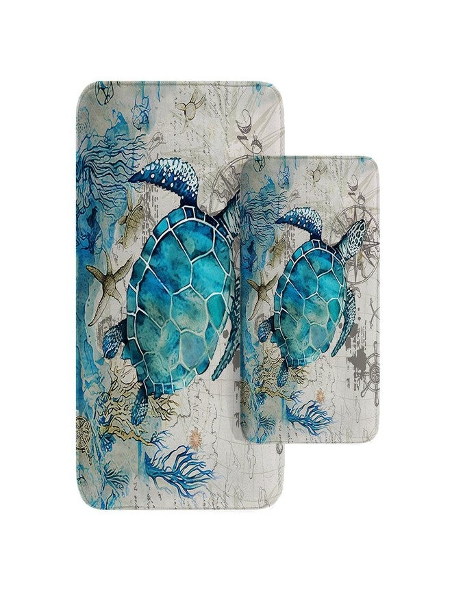 Britimes Bathroom Rug Mat Set of 2, Mats Rugs No Silp sea Turtle Teal Ocean Bath Mat Bathroom Decorations Carpets 16x24 and 20x32 Inches for Kitchen Bedroom Indoor - Image 1