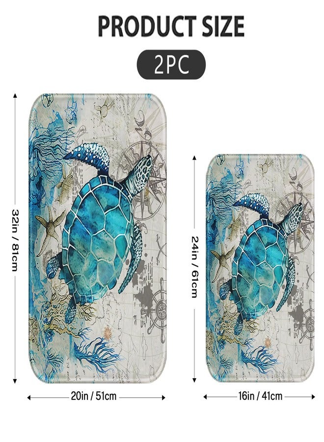 Britimes Bathroom Rug Mat Set of 2, Mats Rugs No Silp sea Turtle Teal Ocean Bath Mat Bathroom Decorations Carpets 16x24 and 20x32 Inches for Kitchen Bedroom Indoor - Image 5