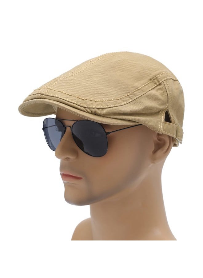 ZLYC Men Cotton Flat Cap Summer Scally Ivy Gatsby Newsboy Beret Driver Cabbie Hunting Hat (Side Buckle Khaki)  - Image 2