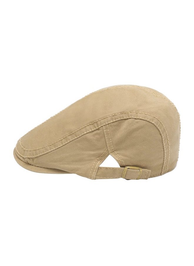 ZLYC Men Cotton Flat Cap Summer Scally Ivy Gatsby Newsboy Beret Driver Cabbie Hunting Hat (Side Buckle Khaki)  - Image 4