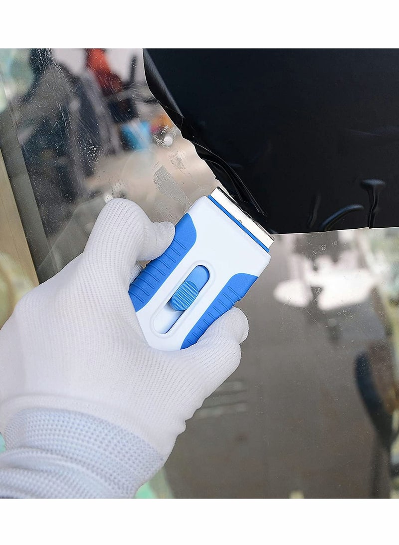 Ceramic Scraper, Car Sticker Remover Glass Stove Top Razor Label,Glue,Paint,Adhesive Tool + 10pcs Stainless Steel Blades (Blue) - Image 4