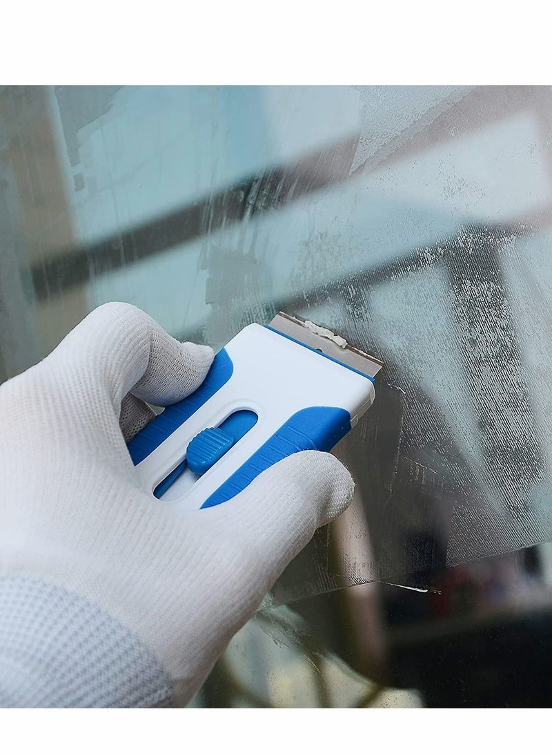 Ceramic Scraper, Car Sticker Remover Glass Stove Top Razor Label,Glue,Paint,Adhesive Tool + 10pcs Stainless Steel Blades (Blue) - Image 5