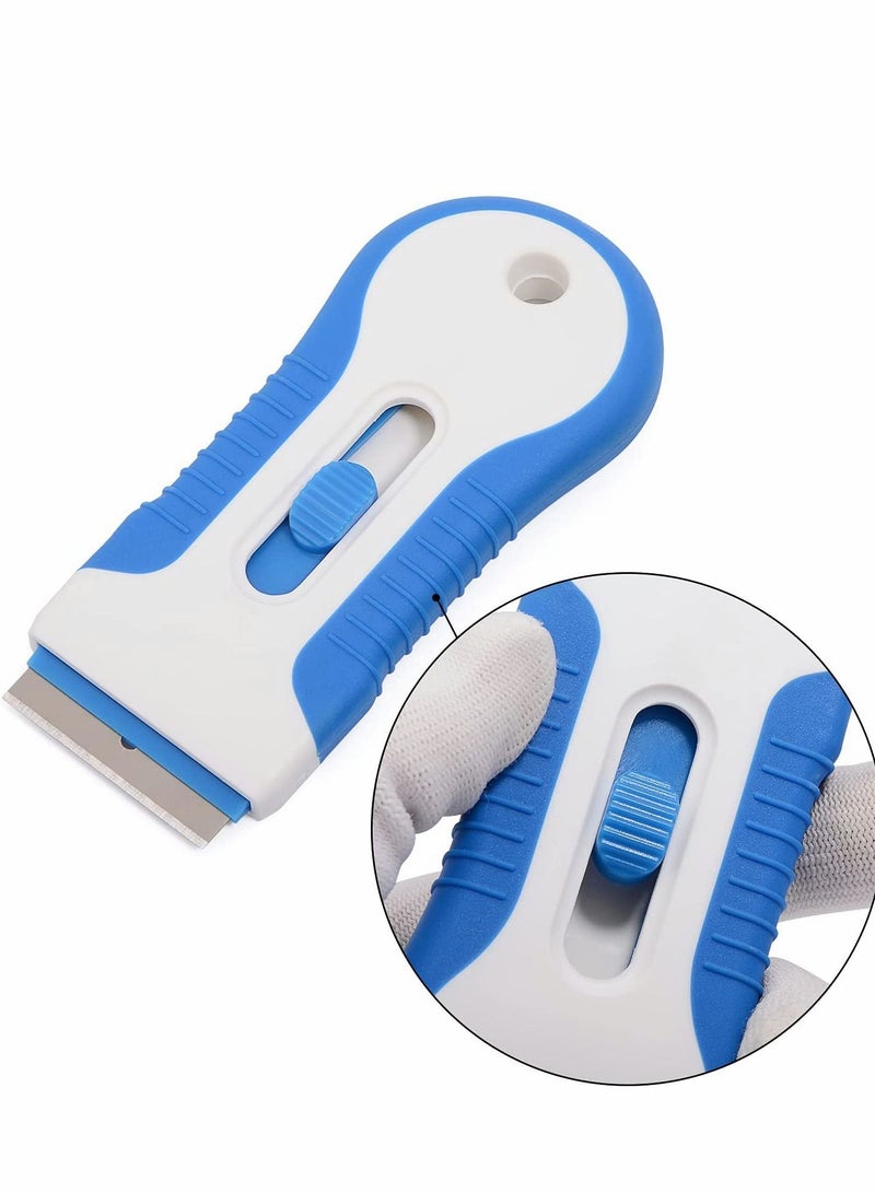 Ceramic Scraper, Car Sticker Remover Glass Stove Top Razor Label,Glue,Paint,Adhesive Tool + 10pcs Stainless Steel Blades (Blue) - Image 2