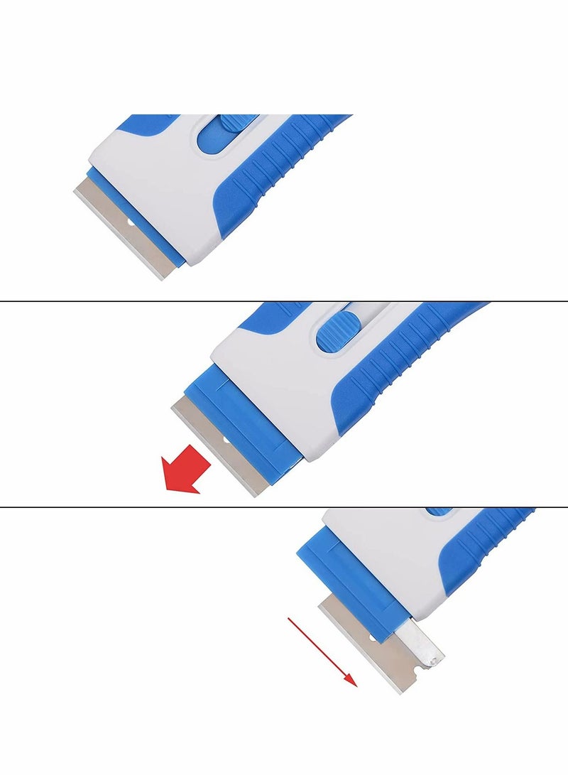 Ceramic Scraper, Car Sticker Remover Glass Stove Top Razor Label,Glue,Paint,Adhesive Tool + 10pcs Stainless Steel Blades (Blue) - Image 3
