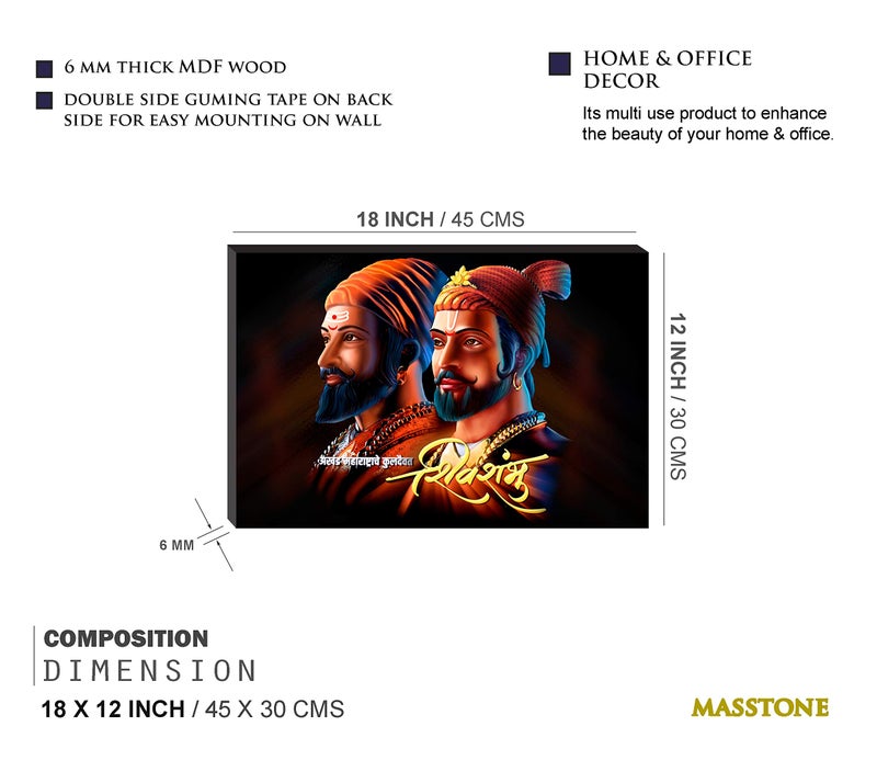 Masstone Chhatrapati Shivaji Marathi Painting | Wall Painting With Frame 12x 18 Inch | Shivaji Maharaj Photo Frame | Painting for Wall Decoration | Wall Decor - Image 2