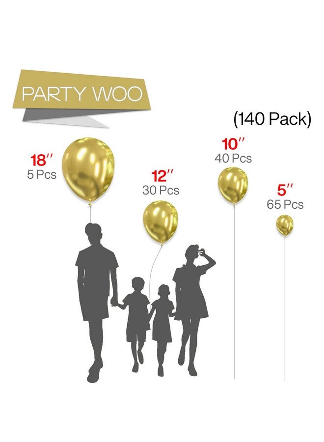 PartyWoo Metallic Gold Balloons, 140 pcs Gold Metallic Balloons Different Sizes Pack of 18 Inch 12 Inch 10 Inch 5 Inch Gold Balloons for Balloon Garland or Balloon Arch as Party Decorations, Gold-G101 - Image 2