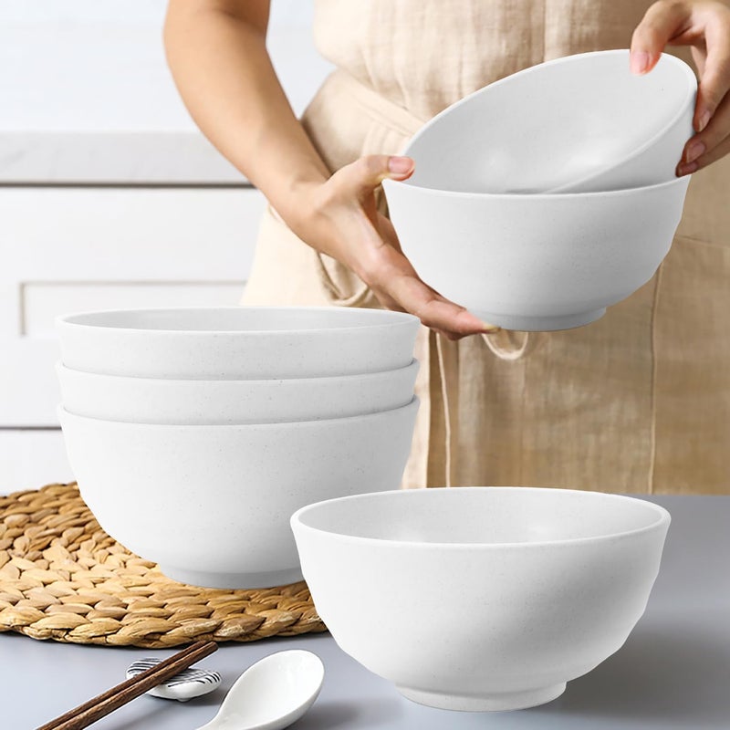 BUSOKIP 60 OZ Wheat Straw Bowls, Large Popcorn Bowl Sets of 6, Unbreakable Large Serving Bowls for Kitchen, Microwave and Dishwasher Safe Big bowl for Eating, Soup, Ramen, Cereal- White - Image 5