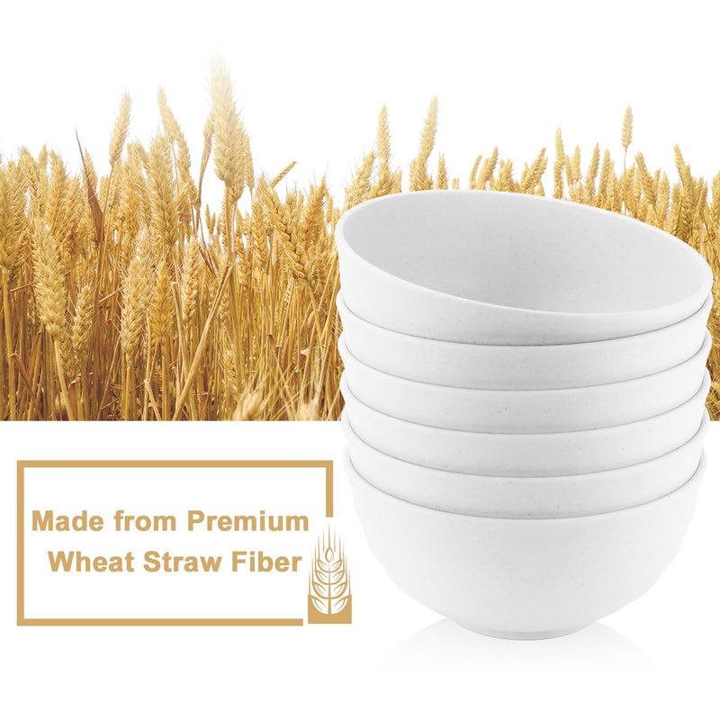 BUSOKIP 60 OZ Wheat Straw Bowls, Large Popcorn Bowl Sets of 6, Unbreakable Large Serving Bowls for Kitchen, Microwave and Dishwasher Safe Big bowl for Eating, Soup, Ramen, Cereal- White - Image 3