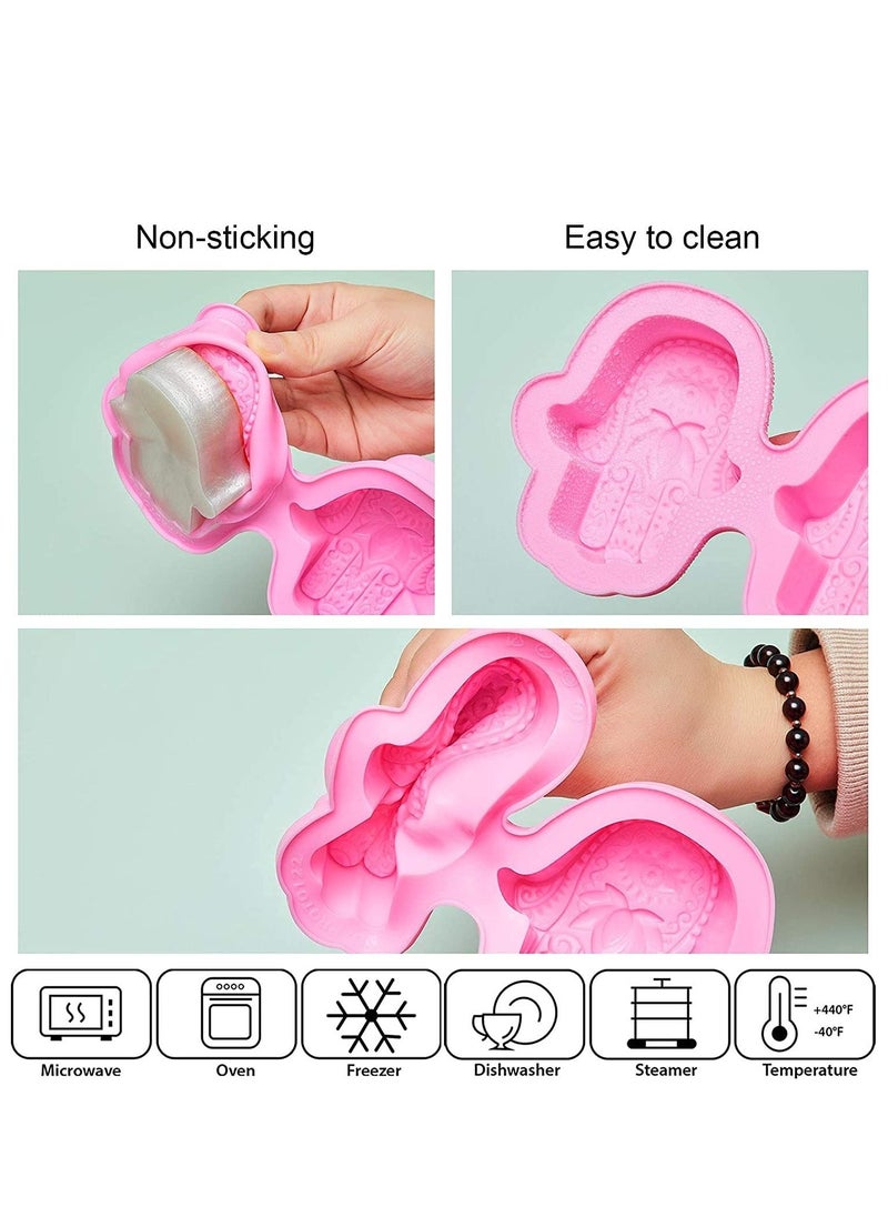 Excefore Silicone Soap Molds 4 Cavities Hand of Fatima Silicone Molds Lotus in The Palm Soap Mold  - Image 2
