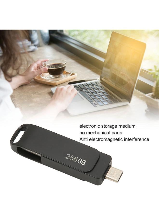 Phone Memory Stick USB 3.0 Type C 2 in 1 Metal Rotatable Portable Flash Drive for Tablets Pictures Storage Black 256GB