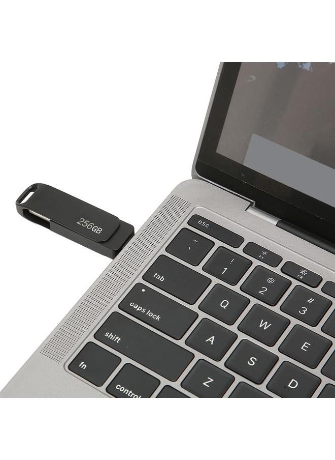 Phone Memory Stick USB 3.0 Type C 2 in 1 Metal Rotatable Portable Flash Drive for Tablets Pictures Storage Black 256GB