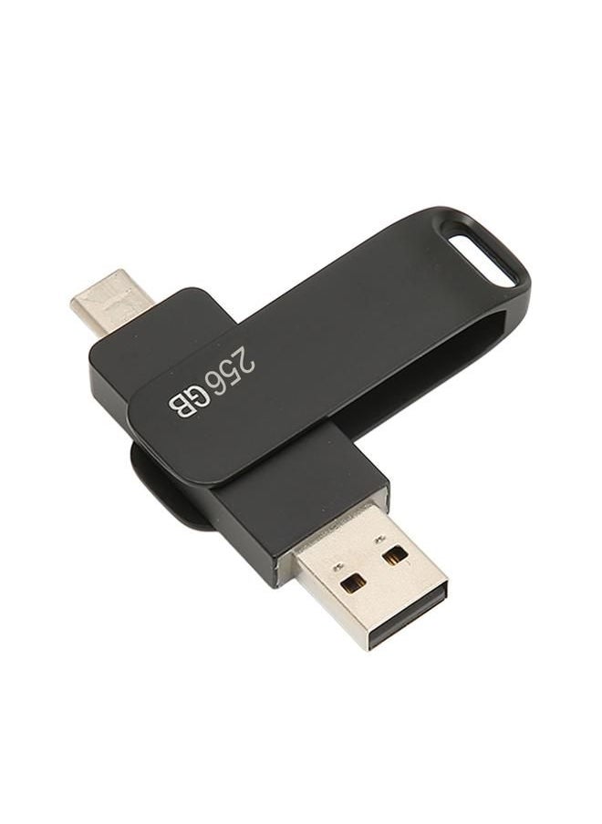 Phone Memory Stick USB 3.0 Type C 2 in 1 Metal Rotatable Portable Flash Drive for Tablets Pictures Storage Black 256GB