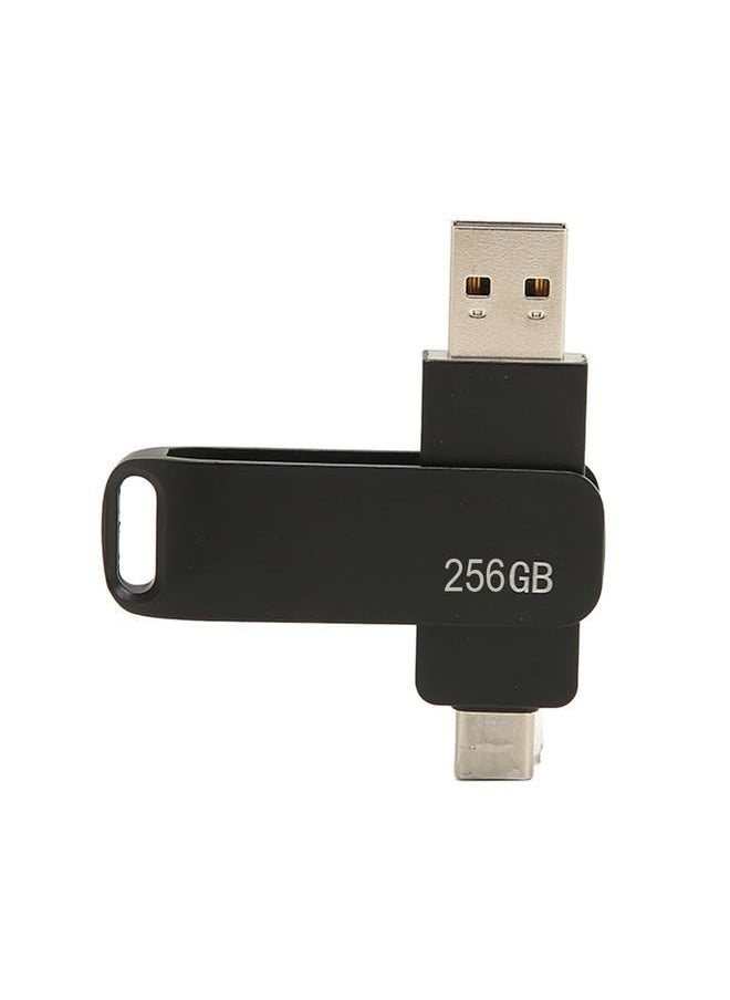 Phone Memory Stick USB 3.0 Type C 2 in 1 Metal Rotatable Portable Flash Drive for Tablets Pictures Storage Black 256GB